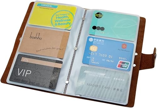 Vista 2 de boshiho Leather Credit Card Holder Business Card Case Book Style 90 Count Name ID Card Holder Book Marrón,Negro,Rosa fuerte,Beige