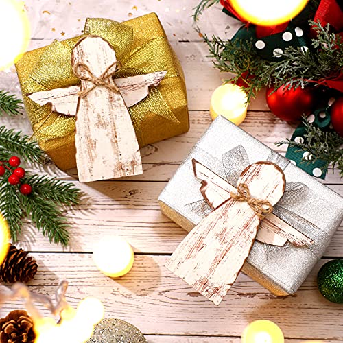 6 Pieces Angel Ornaments For Christmas Tree, 0.4 Inches Thick Angle Christmas Tiered Tray Decor Wooden Hanging Ornaments Farmhouse Rustic Xmas Decorations For Christmas Holiday Party (White Angel) #TOP4
