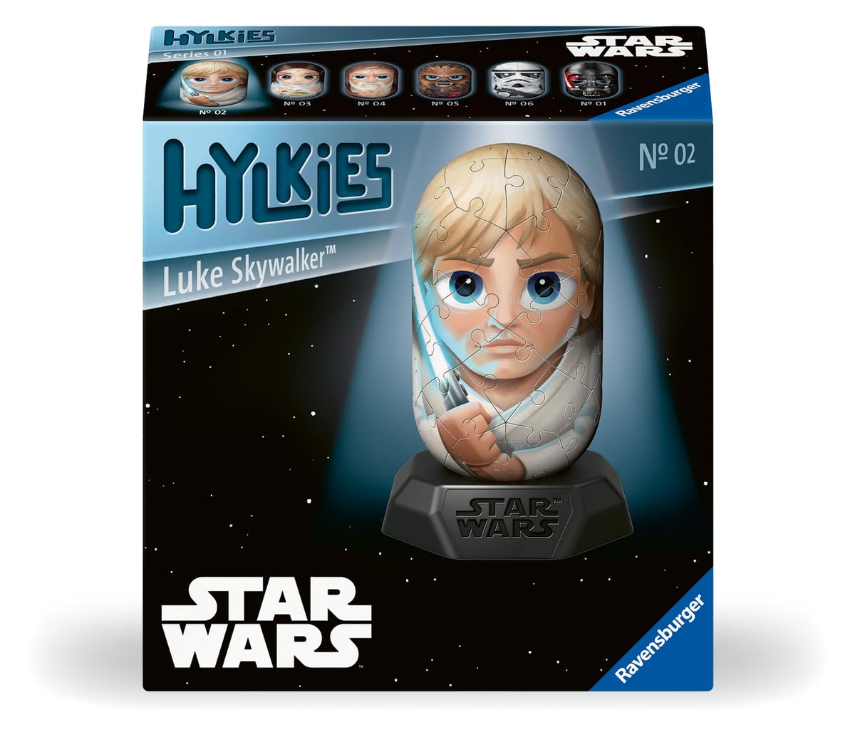 Ravensburger - Puzzle 3D Hylkies - Édition Star Wars - Figurine n°2 Luke Skywalker - Adultes et Enfants - 54 pièces numérotées à Assembler sans Colle - Support Inclus - Star Wars - 12001013