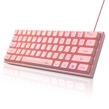 MageGee TS91 Mini 60% Gaming/Office Keyboard,Waterproof Keycap Type Wired RGB Backlit Compact Computer Keyboard for Windows/Mac/Laptop (Pink)
