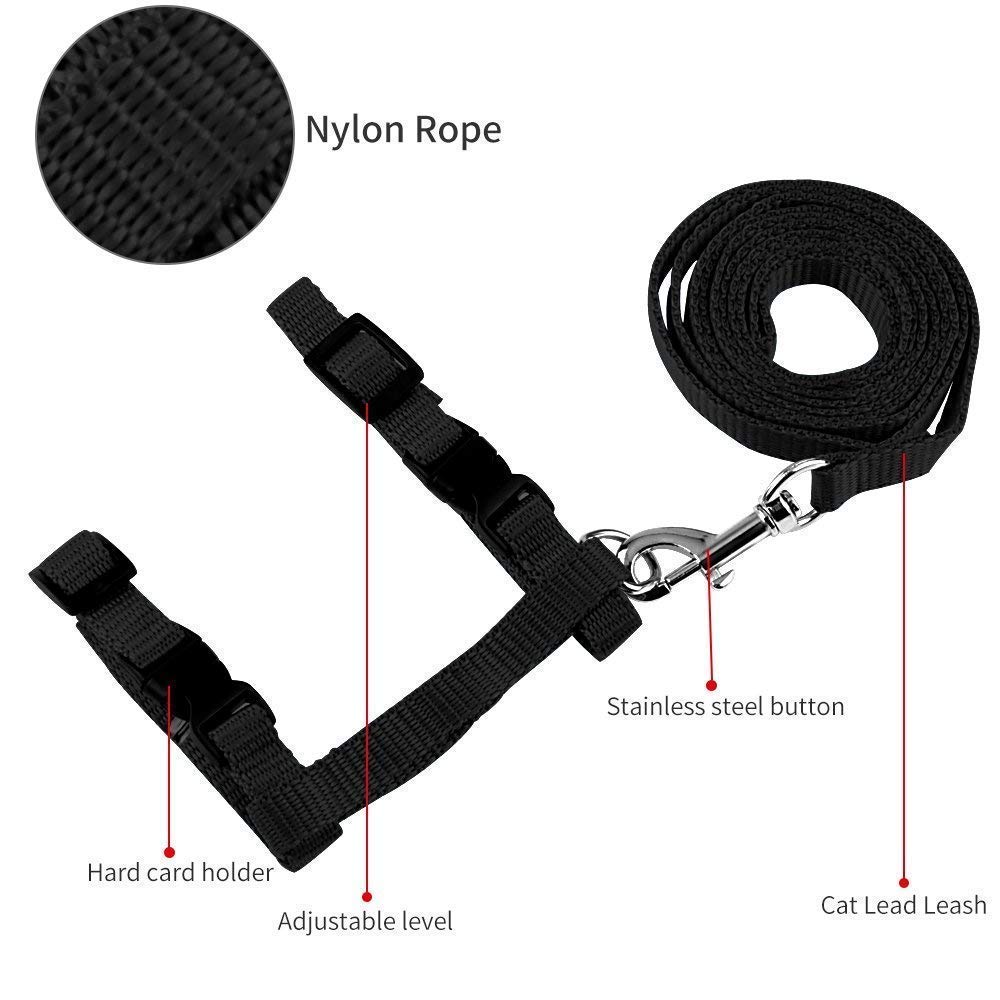 PSK Cat and Small Pet Nylon Strap Collar with Adjustable Walking Harness Leash (Black) 2