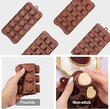 La chat 4 Packs Silicone Molds for Chocolate, Food Grade no-stick Baking, candy and butter Mold with different shape (4 packs different style)