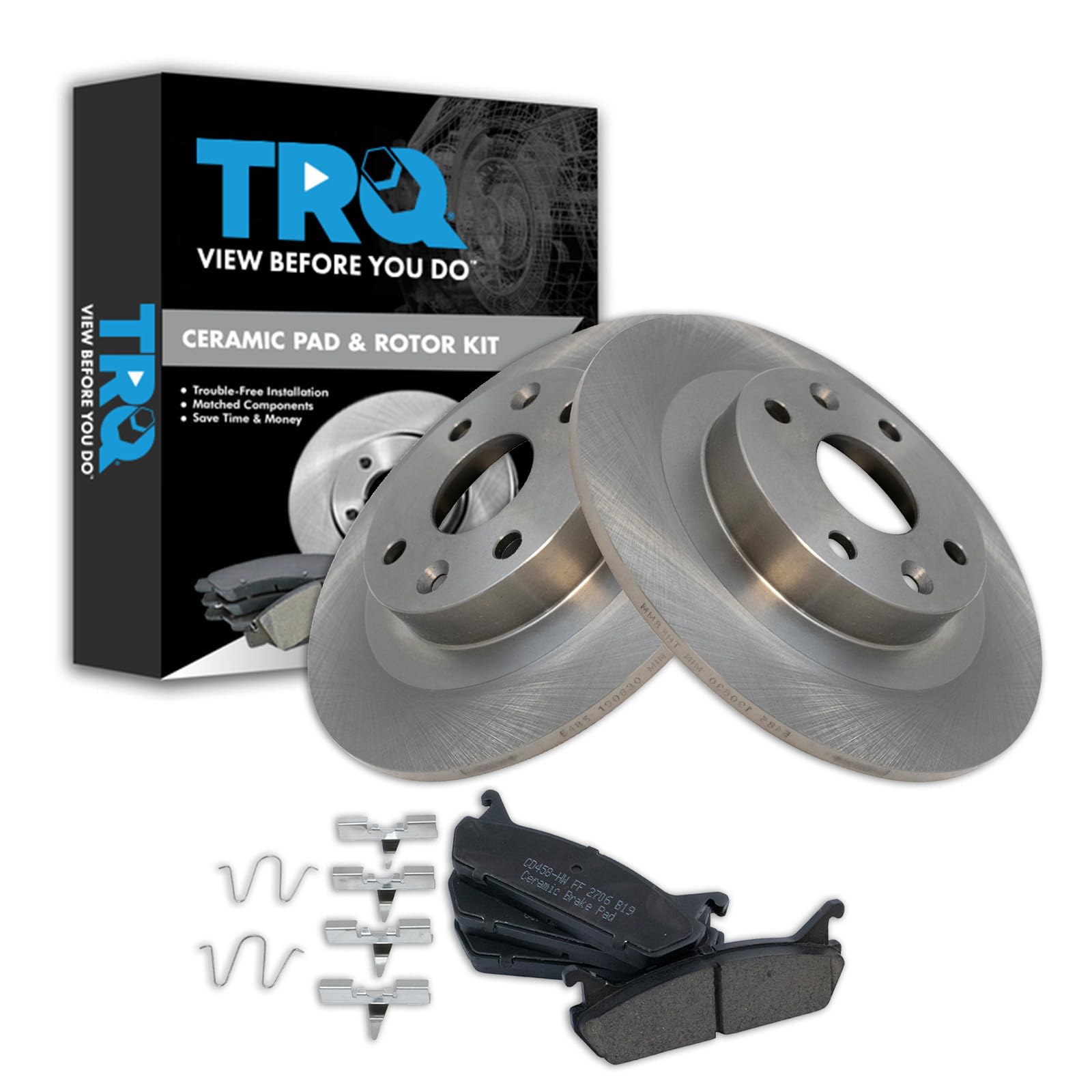 TRQ Rear Brake Pad and Rotor Set Ceramic Compatible with 1991-1996 Ford Escort Mercury Tracer 1990-1994 Mazda Protege