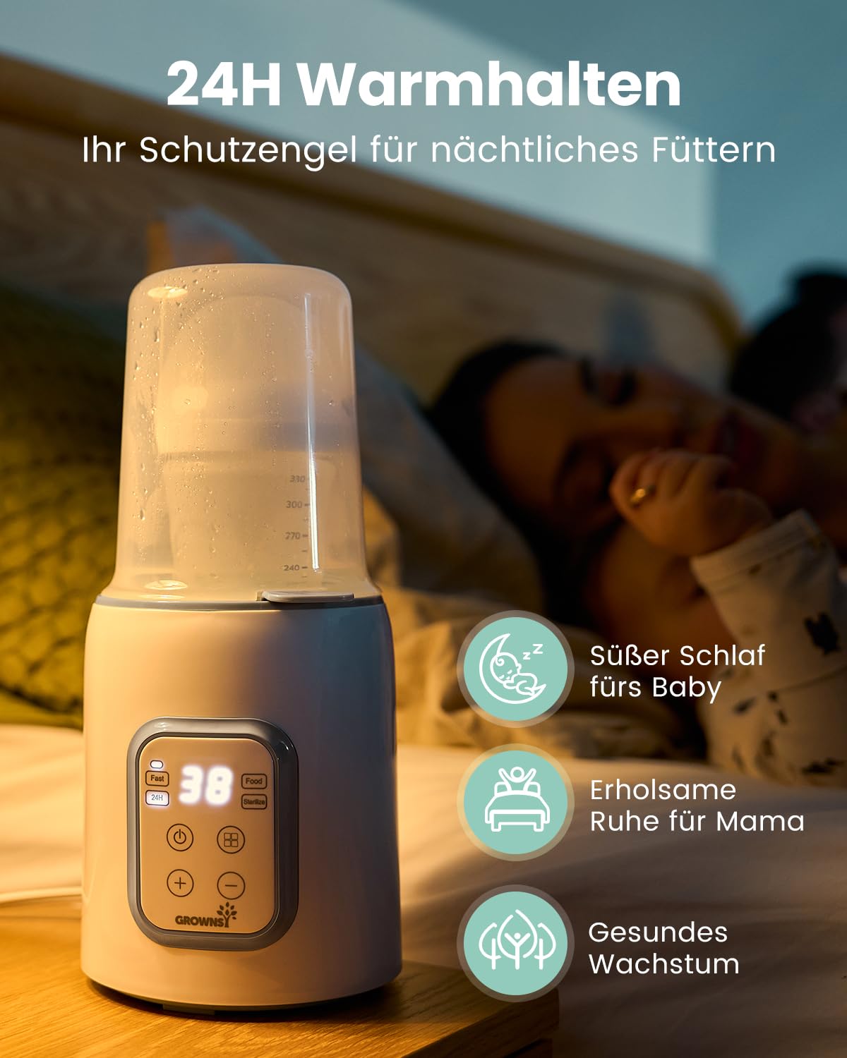 GROWNSY 10-in-1 Flaschenwärmer Baby Flaschenwärmer & Sterilisator für alle Flaschen, Schnelles Aufheizen, Präzise Temperaturkontrolle, Automatisches Abschalten – Für Milch, Brei, Auftauen – BPA-fre