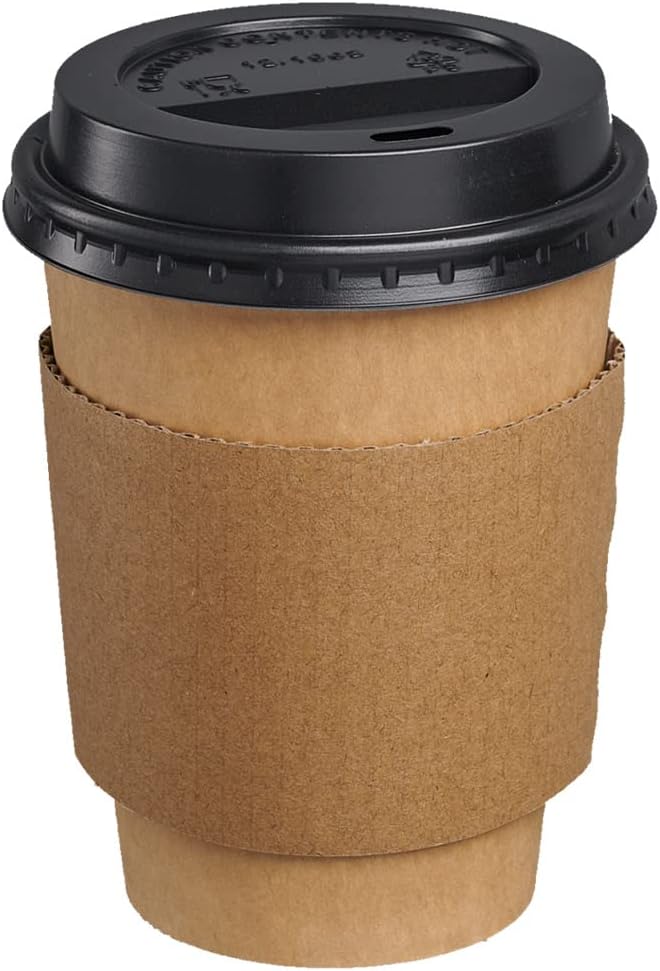 Condition photo showing New/Like New for gusto [50 sets 12 oz. disposable kraft coffee cups with black lids, sleeves - to go paper hot cups- formerly comfy package