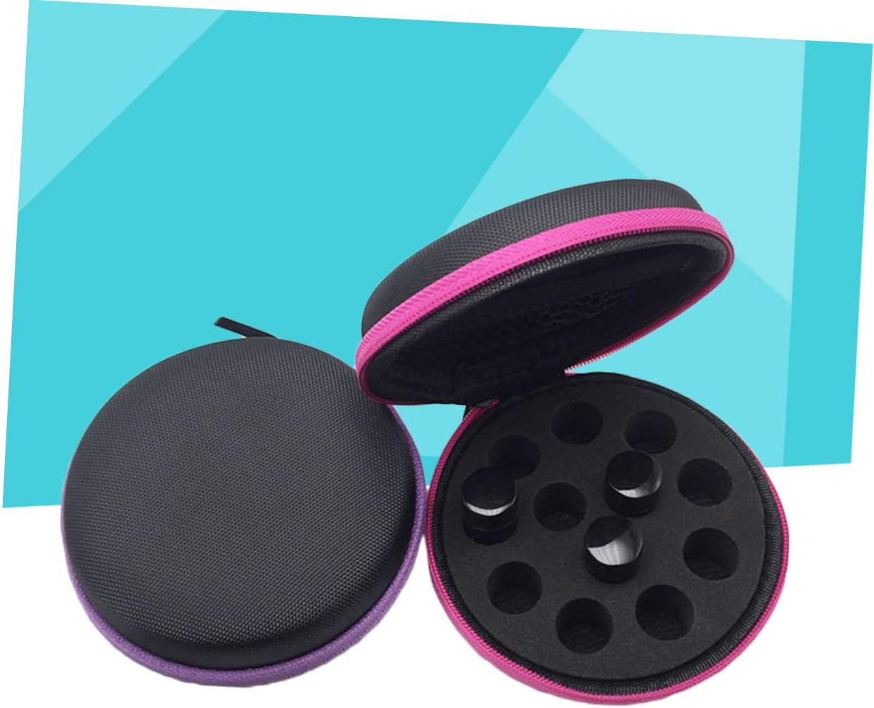 Housoutil 4pcs Bag Portable Round Storage Case for Essential Oils Shockproof Easy to Carry Random Color for Travel Home Use