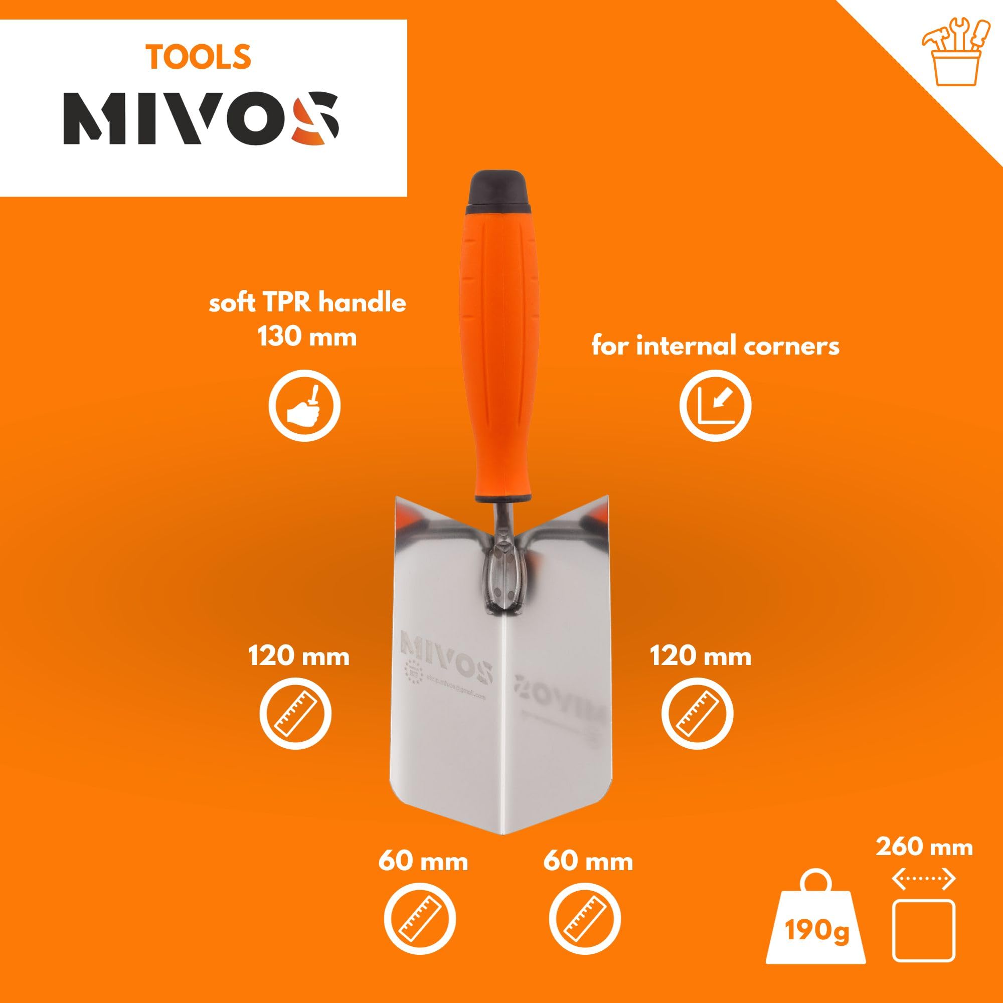 Mivos 2 x Corner Trowel Rustproof 120 x 60 mm, Inner Corner Trowel and Outer Corner Trowel Made of Stainless Steel - Image 4
