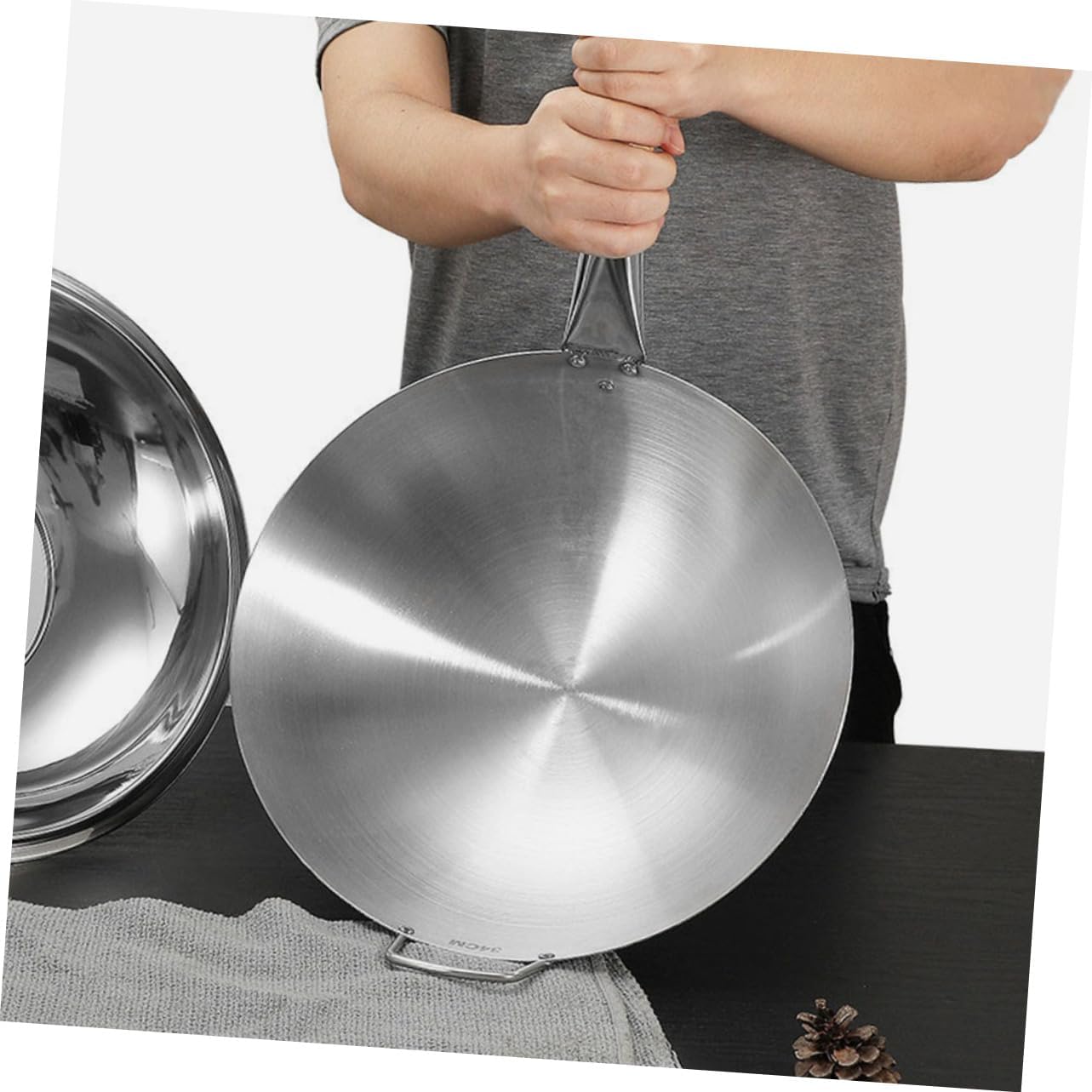 VALICLUD Stainless Steel Wok with Wooden Handle Cooking Pan for Stir Fry Hot Pot and Frying Ergonomic Design for Home Kitchen and Restaurant Use