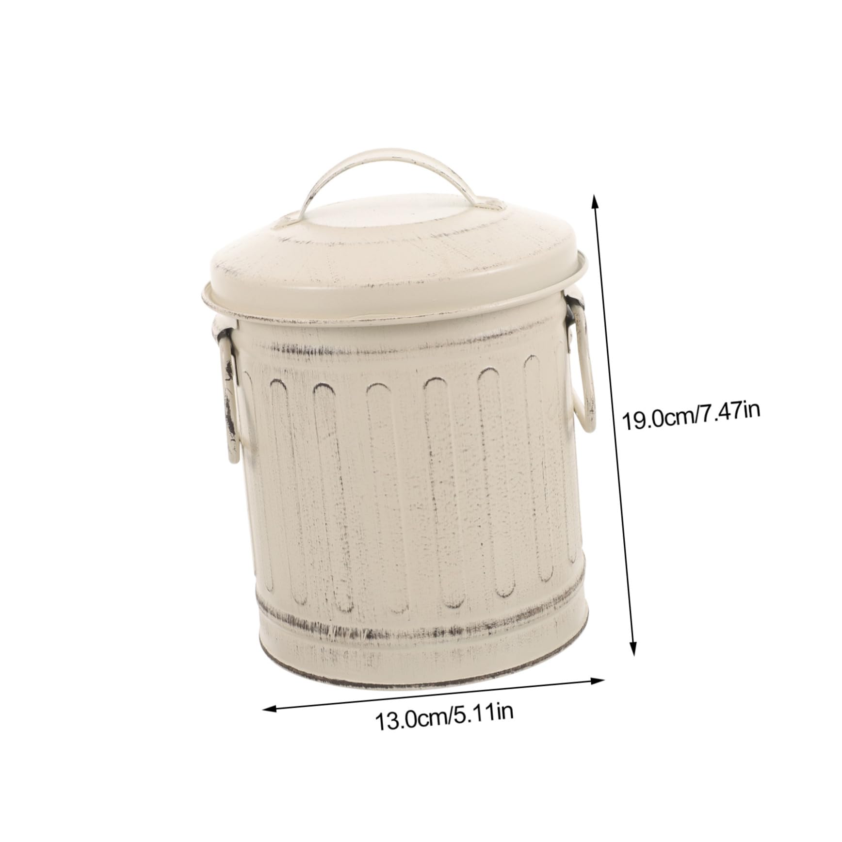 Secchio Cenere Stufa con Coperchio Grande Ferro Beige Vintage