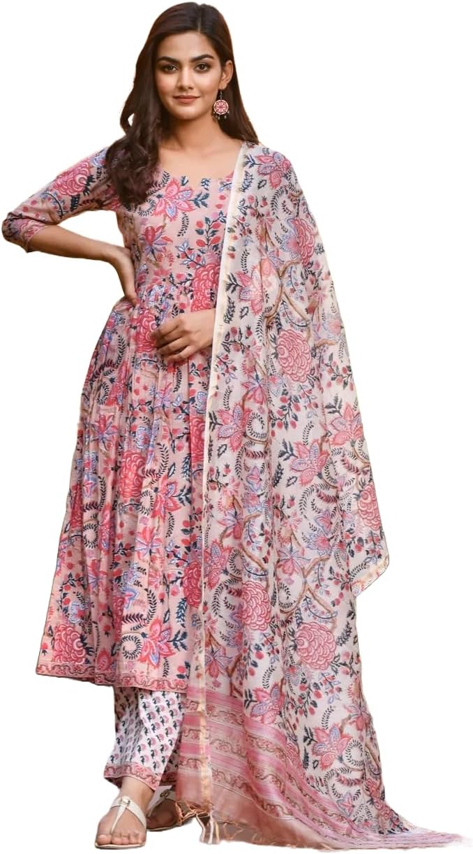 KLOSIAWomen's Viscose Floral Printed Kurta and Pant with Dupatta Set