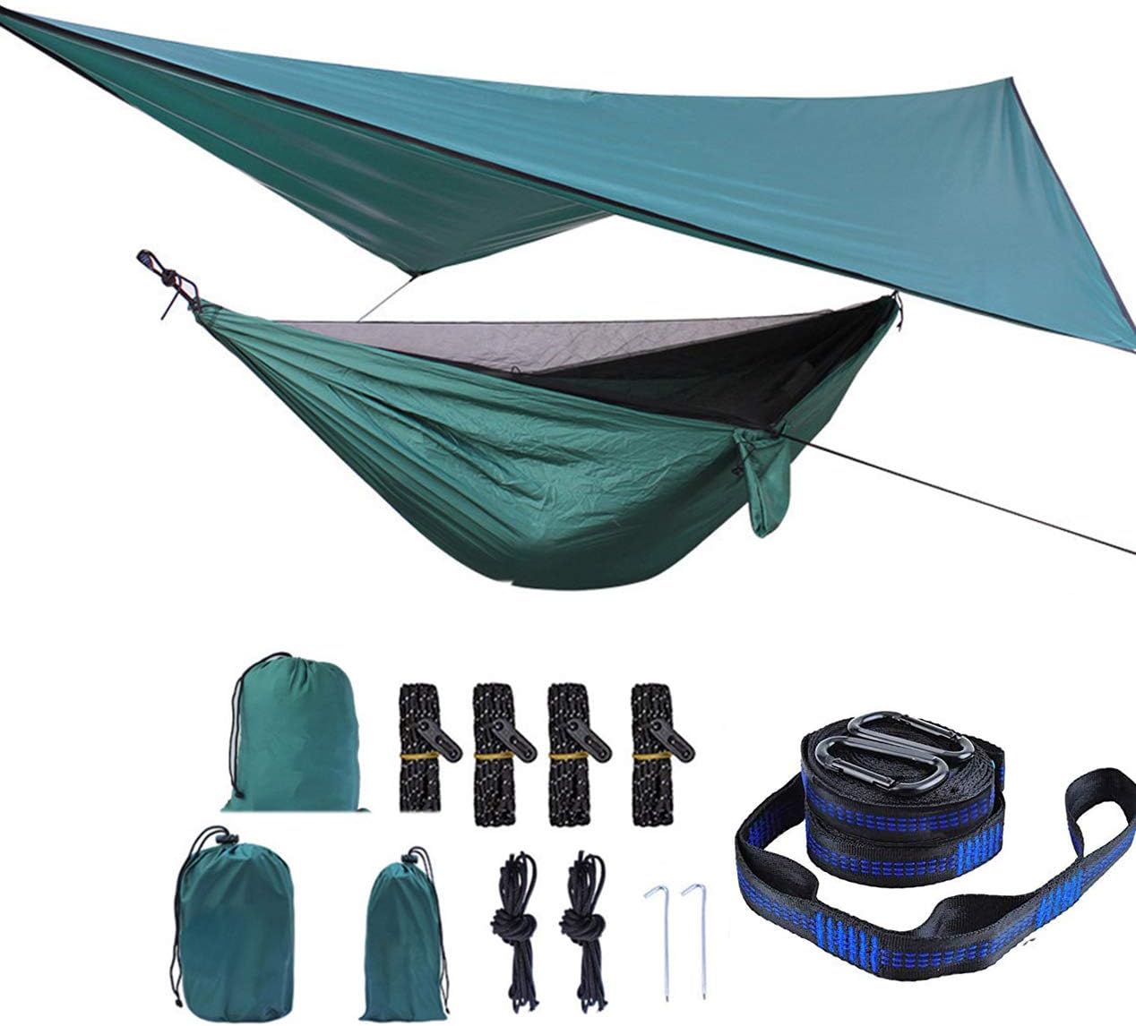 HongXingHai Camping Hammock with Mosquito Net and Rain Fly Outdoor Hammocks Tents for Camping Backpacking Hiking (Dark Green, L): Sports & Outdoors