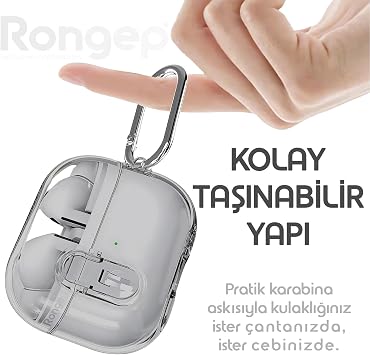 Rongep Samsung Galaxy Buds 3 Pro/Buds 3/Buds 3 FE için Güvenlik Kilit Tasarımlı Şeffaf Kulaklık Kılıfı Darbeye Çizilmeye ve Sararmaya Karşı Dayanıklı Taşıma Askılı TPU Silikon Koruyucu (Şeffaf-Siyah)