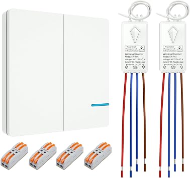 Thinkbee 2-Channel Wireless Light Switch Kit with 2 Receivers for 2 Lights