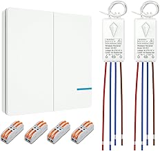 Thinkbee Wireless Light Switch for Light - 230V 2-Channel RF ON/Off Wall Switch with Small Receiver, IP66 Waterproof Remote Control for Lights Up to 1600ft Range, Integrated Up to 1000W