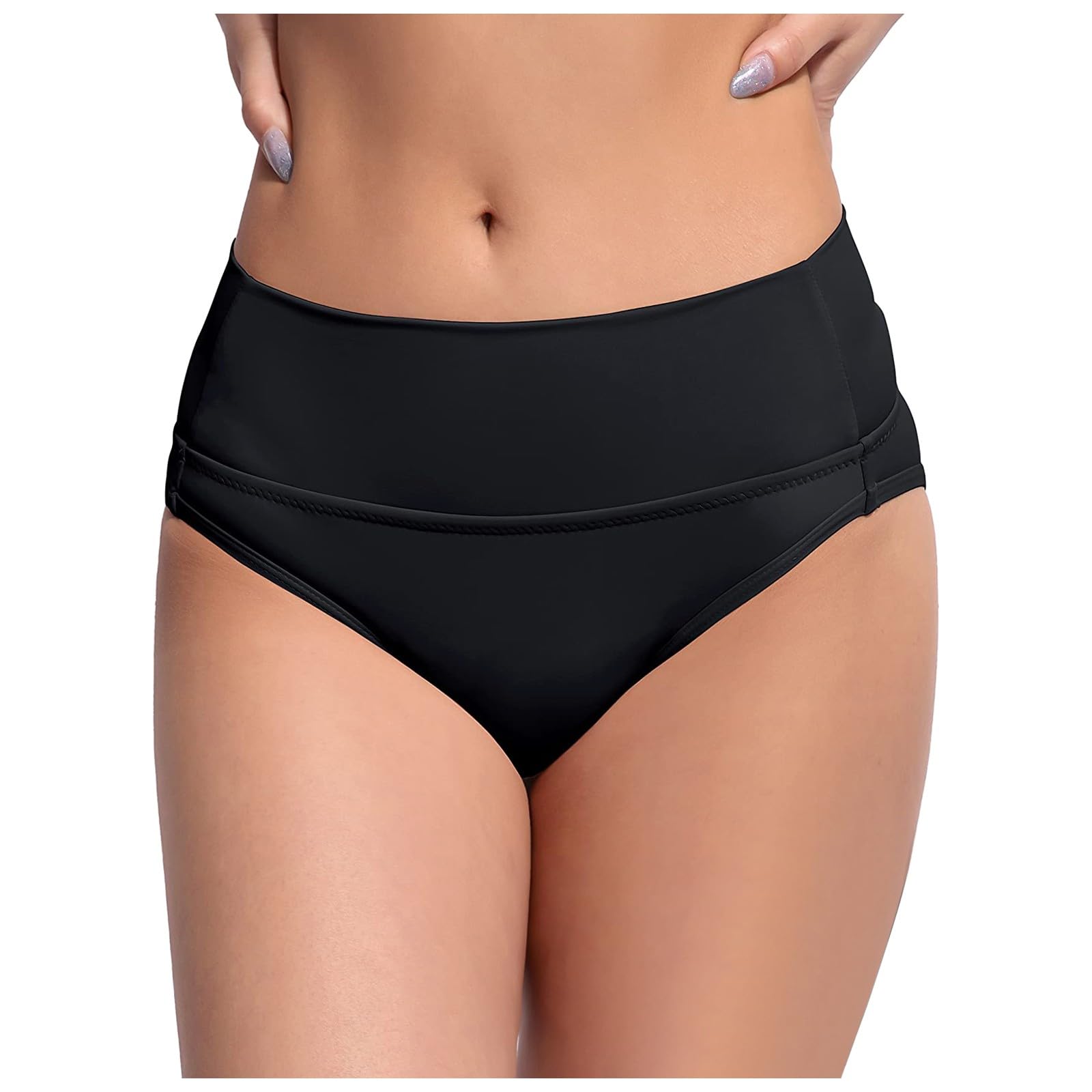 Genérico Bikinis menstruales Parte Inferior de Bikini de Talle Negro para Mujer Traje de baño de básico Retro Parte Inferior de Traje de baño de Cintura Media Bañadores Sexy Mujer