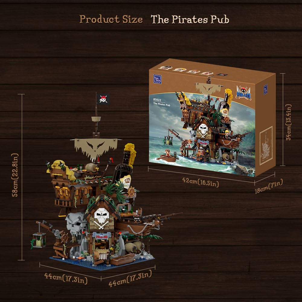 PANTASY Piratenbar Bauset für Erwachsene, 2858 Teile Piratenschiff Modell mit Minifiguren, Vintage Bausteine für Sammler & Deko, Kreatives Geschenk für Männer, Fans & Erwachsene Bausteinliebhaber