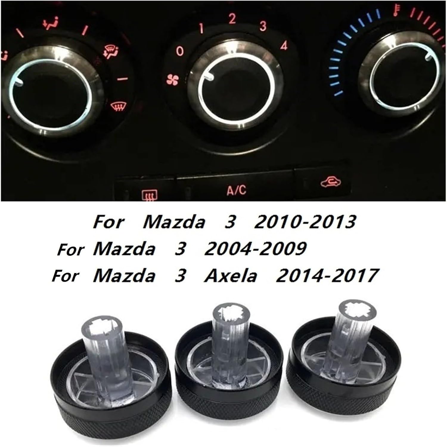 VEADONS Compatible With Mazda 3 2010-2013 Mazda 3 2004-2009 Mazda 3 Axela 2014-2017 Air Conditioning Knob AC Knob Heat Control Switch Button 3pcs