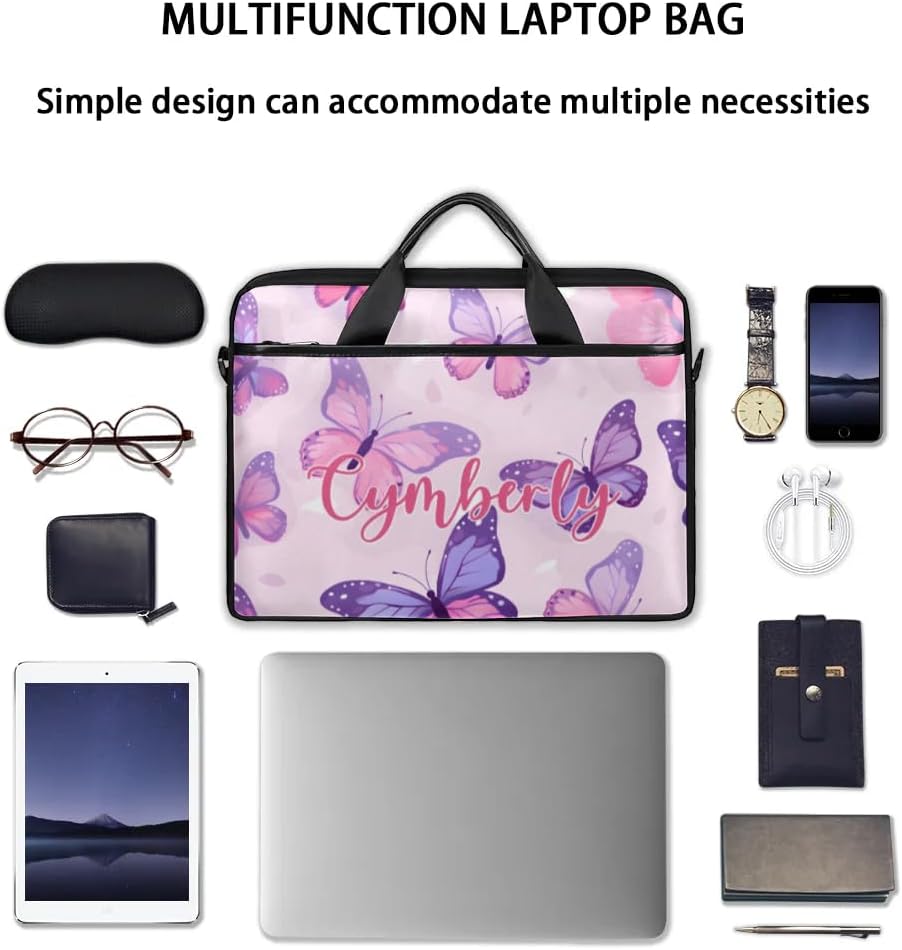 Custom Name Butterfly Laptop Bags for Women, Personalized Text Laptop Case Shoulder Bag,Computer Bag for Women Work