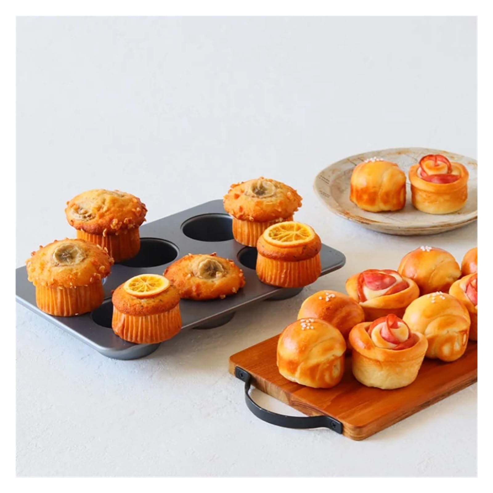 Moule à tartelettes en acier au carbone Moule à muffins 6 cavités en acier au carbone, moule tartelettes aux œufs, biscuits rond(Black 6 Cavity 3Pcs)