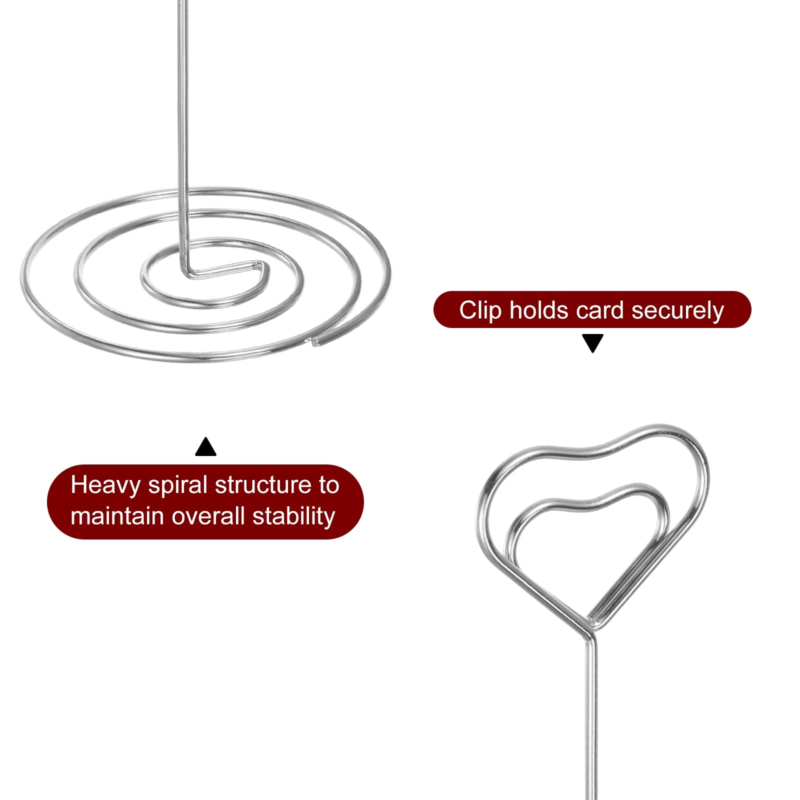 sourcing map Soporte para Números de Mesa 24uds, 220mm Alto, Portafoto de Acero en Forma de Corazón para Centros de Mesa, Soporte Tarjeta para Boda Recepción Fiesta Oficina Hogar, Tono Plateado