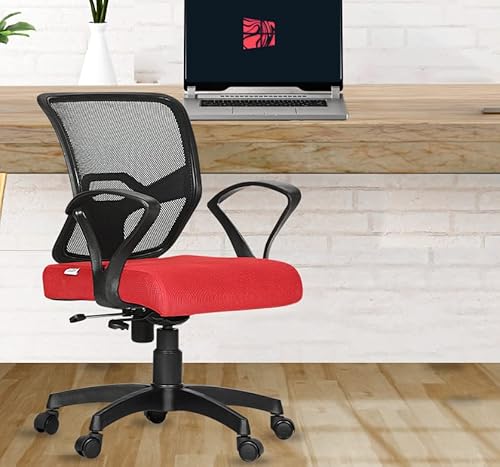 Da URBAN® Graco Mid-Back Revolving Mesh Ergonomic Chair for Home & Office with Tilt Lock Mechanism, Armrest & High Comfort Seating (Red)