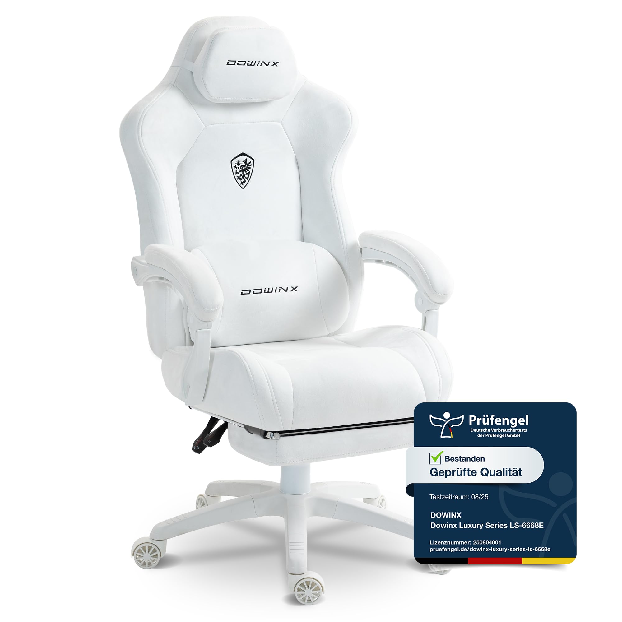 Dowinx Ergonomic gaming chair with massage lumbar cushion, height-adjustable headrest, thick seat padding, extendable footrest, adjustable armrest, microfiber velvet
