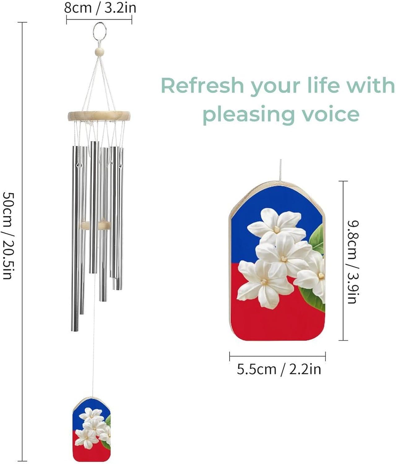 Philippines Flag Sampaguita Wooden Wind Chimes Deep Tone Memorial Windchime for Outside Garden Home Decoration