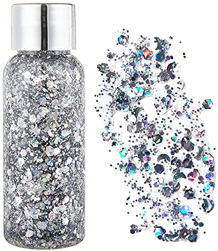 Body Glitter Gel Mermaid Pailletten Chunky Glitter Liquid Lidschatten Glitter Gesicht Glitter Kleber für Kosmetik Gesicht Haar Lippe Nagel Festival Party Make-up Set (weiß) Cover