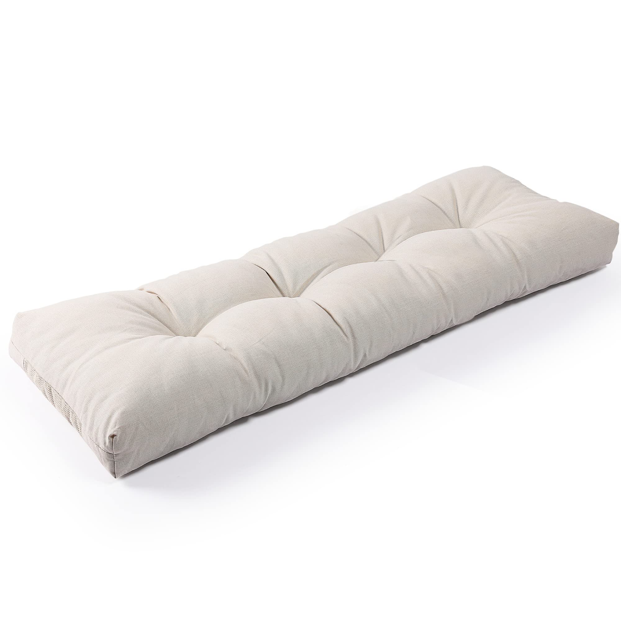 SUNROX LokGrip Non Slip Tufted Memory Foam Bench Cushion, FadeShield Water Resistant Durable Thicken Outdoor/Indoor Bench Seat Pads 51x16x4 inch, Cream