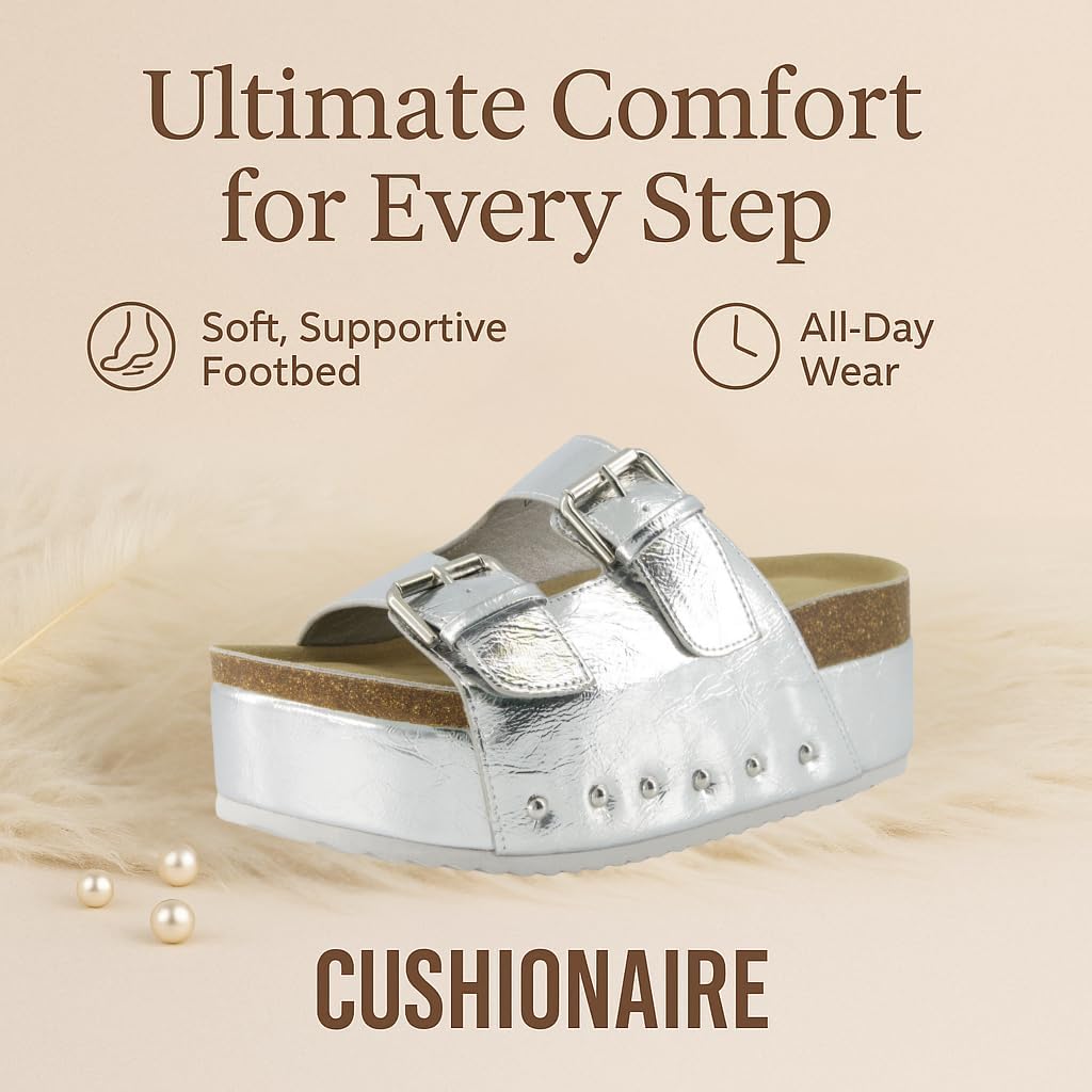 CUSHIONAIRE Guru Platform Sandals Women Footwear – Comfortable Genuine Leather Footbed Studded Chunky Slide Summer Sandals for Women 2025 - Image 9