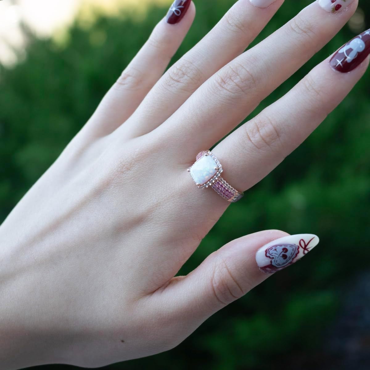 Sterling Silver Ring for Women – Lab Created Opal with Pink & White Sapphire Gemstones – October Birthstone Jewelry – Dainty Statement Ring – Elegant Anniversary, Birthday, Bridal or Fine Jewelry Gift - Image 3