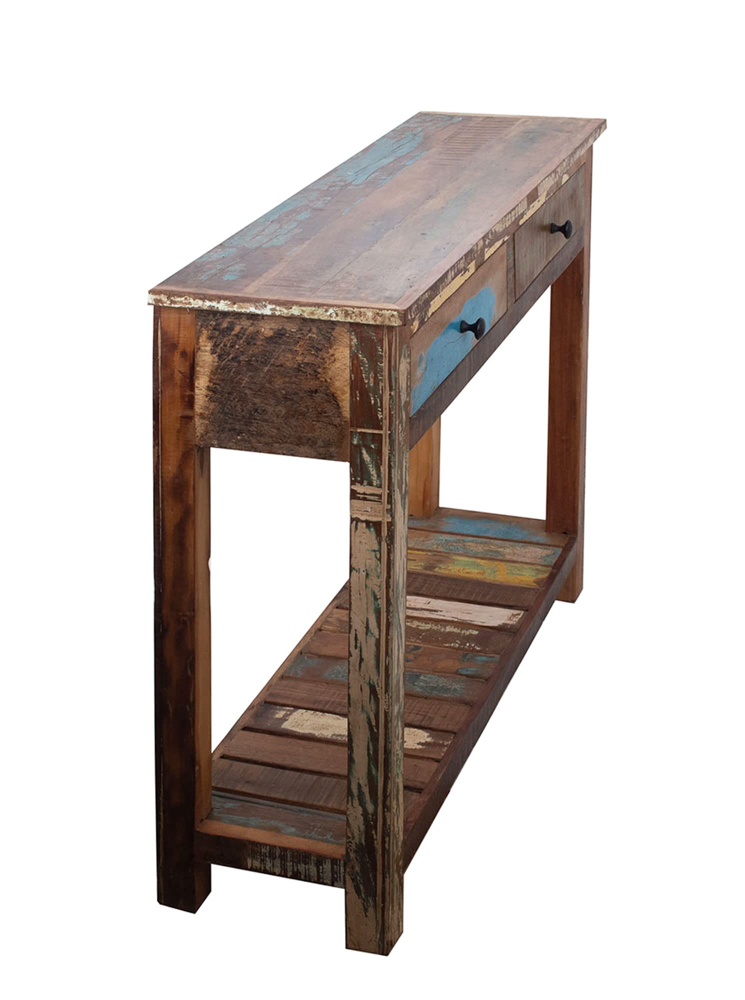 Grande Consolle in Legno Esotico, Collezione Sinaloan, Aspetto Antico e Spogliato, L 80 cm