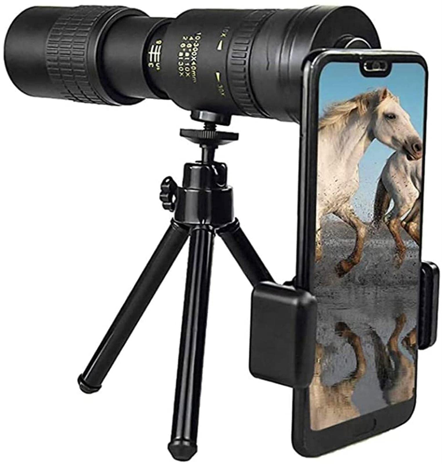 4K 10 300X40Mm Super Telephoto Zoom Monocular Telescope Portable New, Zoom Telescope Waterproof for Birdwatching Monocular High Power with Smartphone Holder