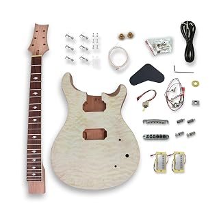 WUQIMUSC – Kit de guitare électrique style PRS en bois d’acajou avec manche en acajou plaqué érable 22 frettes, table en palissandre avec incrustation d’oiseau, longueur de 62,86 cm - Les Beatles, Paul McCartney, John Lennon, RIngo Starr, George Harrison
