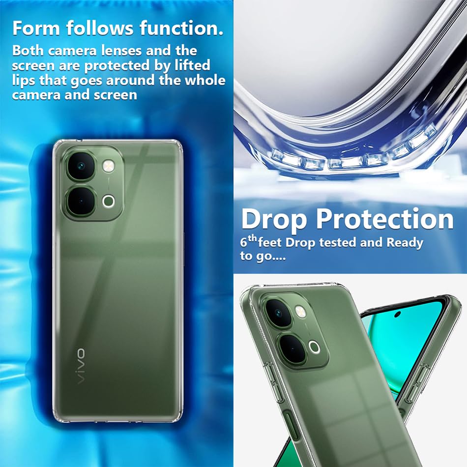 Image of Fashionury Crystal Clear Case for Vivo T5X 5G | Yellowing Resistance | Transparent TPU Silicone | Raised Camera Lips | Slim Transparent Cover