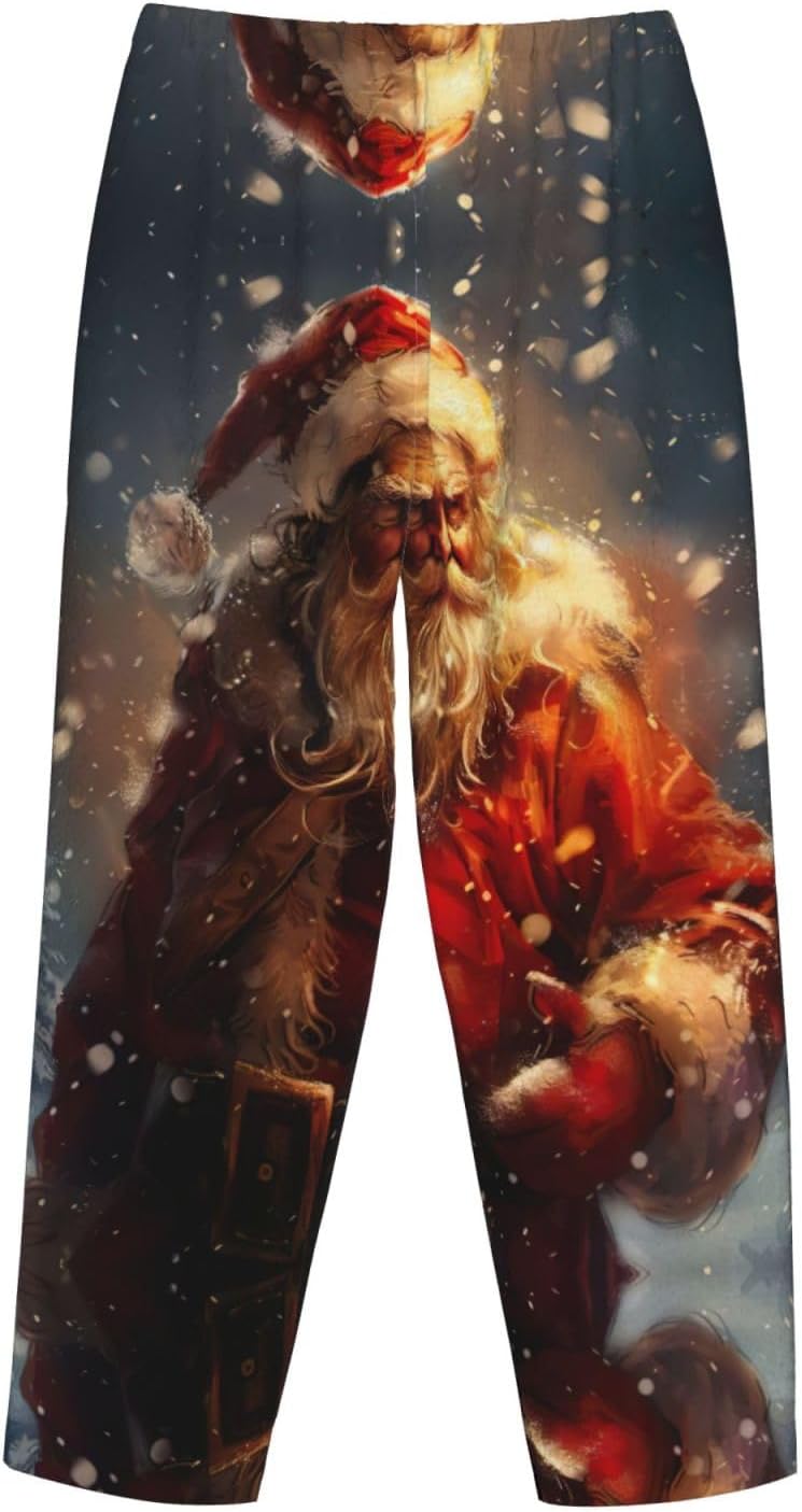 Santa Claus Print Cozy Christmas Pajama Pants,Flannel Pajama Bottoms,Cater To Various Body Types