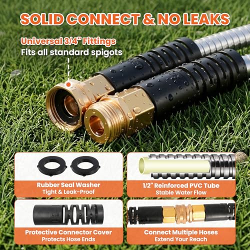 Cesun 75 ft Metal Garden Hose, Stainless Steel Heavy Duty Water Hose With 10 Function Nozzle, No Kink & Flexible, Lightweight and Durable, Rust Proof for Yard, RV, Pet Bath, Outdoor, 75 foot x 5/8" by Cesun - Image 8