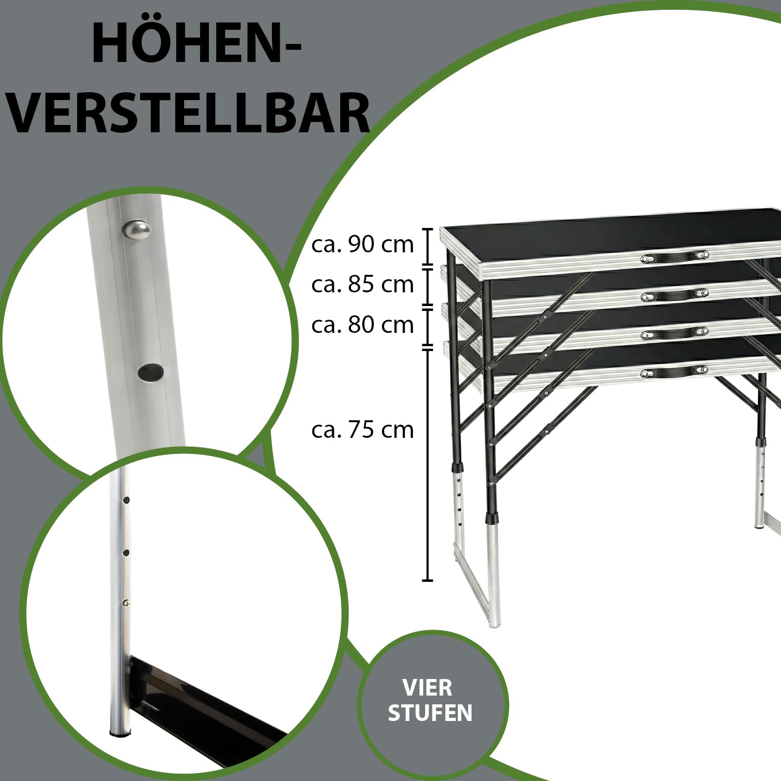 TRUTZHOLM 3-er Set Multifunktionstisch mit Ausziehfunktion 100x60 cm 90kg Gesamtbelastung Tapeziertisch Flohmarkttisch Campingtisch Klapptisch Beistelltisch Grilltisch höhenverstellbar inkl. Verbinder