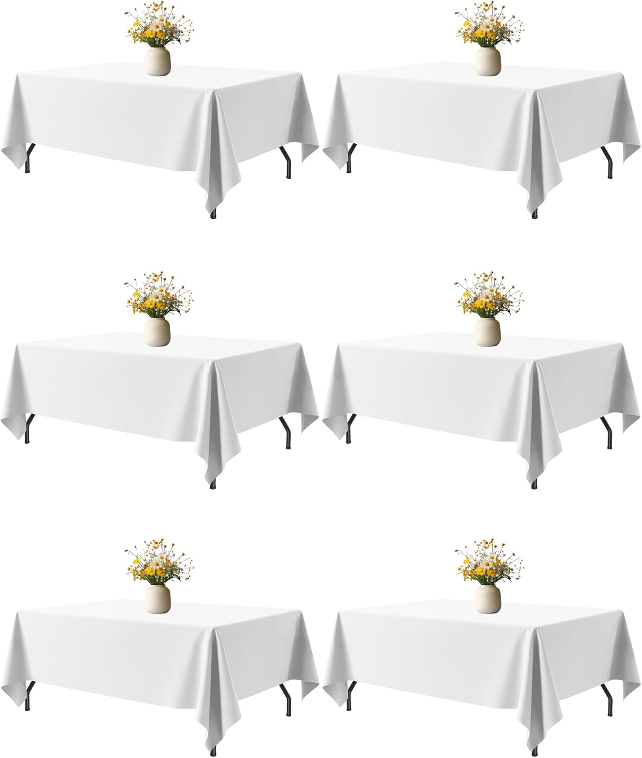 White Rectangle Table Cloth - 6 Pack, 60" × 102" Washable Fabric Tablecloth for 5FT Tables, Wrinkle-Resistant & Heat-Proof Table Cover for Weddings, Dinners & Parties White 102" X 60" Rectangle