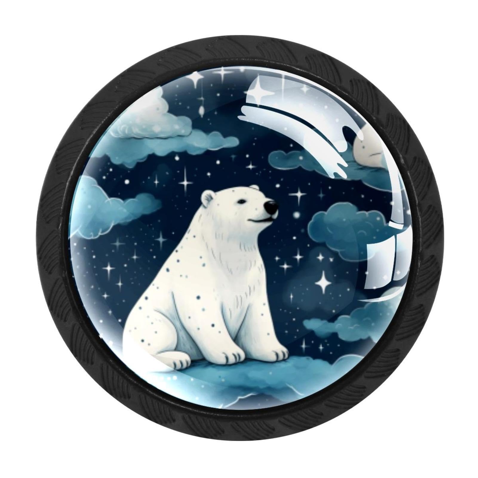 CHENZZZZ 4 Pack Starry Polar Bear Dresser Drawer Cabinet Knobs Round Crystal Glass Knobs Pulls Handles for Kitchen Wardrobe Cupboard Door Hardware