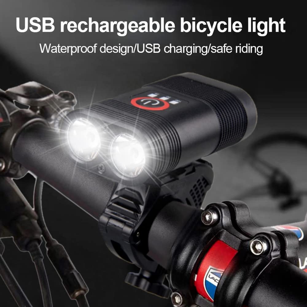 Phare Avant de vélo 1800 lumens, Batterie Externe 2200 mAh Rechargeable par USB, étanche IPX6, Lampe Torche pour VTT