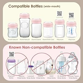 Maymom Screw Lids Aka Travel Caps with Rewritable Sealing Disc Compatible with Avent, Maymom Wide Mouth Bottles; Cap Replace Avent Natural Bottle Sealing Ring and Sealing Disc, 6pcs. (Pink)