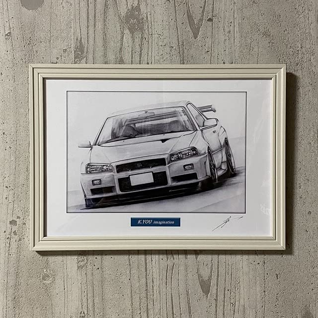 Amazon.co.jp: 【 名車 ・ 旧車 イラスト 】日産 スカイライン R34 GTR