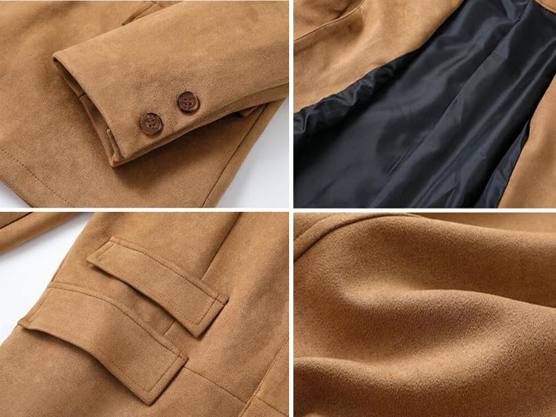 VENNYNG Men's Faux Suede Blazer Jacket with Elbow Path Fall Stand Collar Sport Coat for Weddings Business Casual Wear4