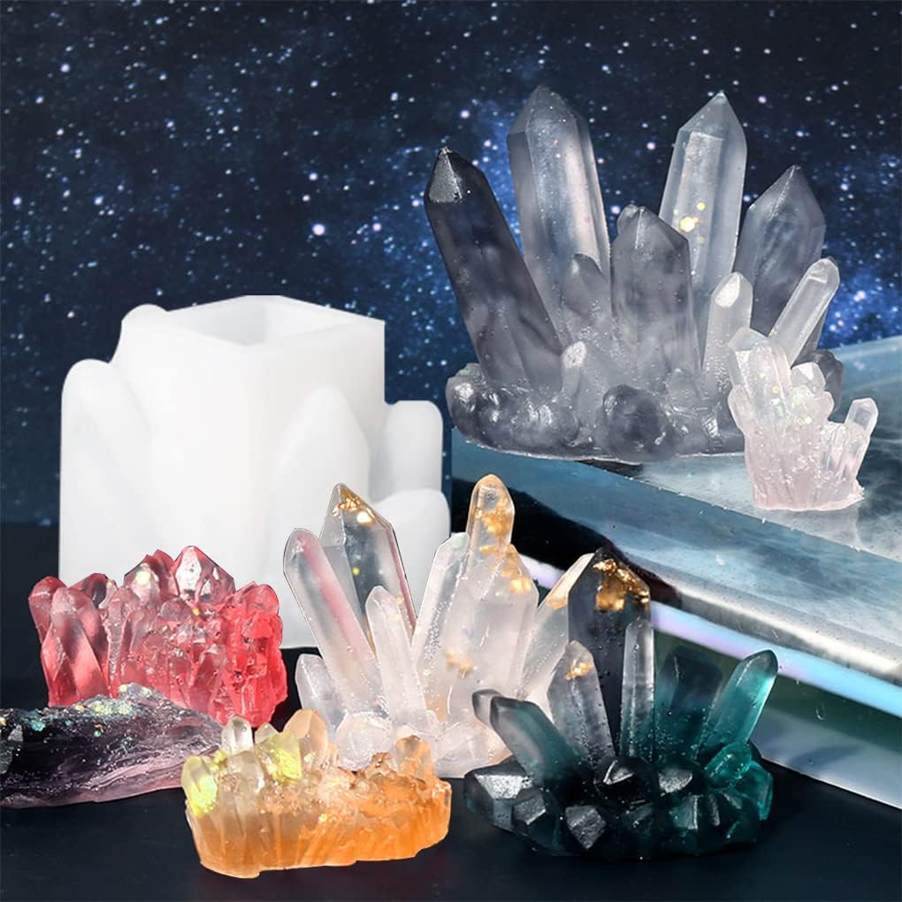FineInno 11 PCS Crystal Cluster Resin Mold Quartz Rock Silicone Molds,Different Shapes Epoxy Resin Molds DIY Gem Stone Jewerly, Candle,Soap,Clay