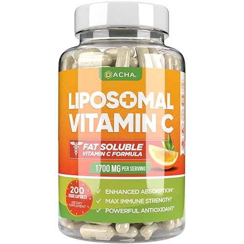 DACHA Natural Liposomal Vitamin C - 1700mg, 200 Capsules, Immune System & Collagen Booster, High Absorption Fat Soluble VIT C, Buffered, Skin Vitamins, Sunflower Lecithin