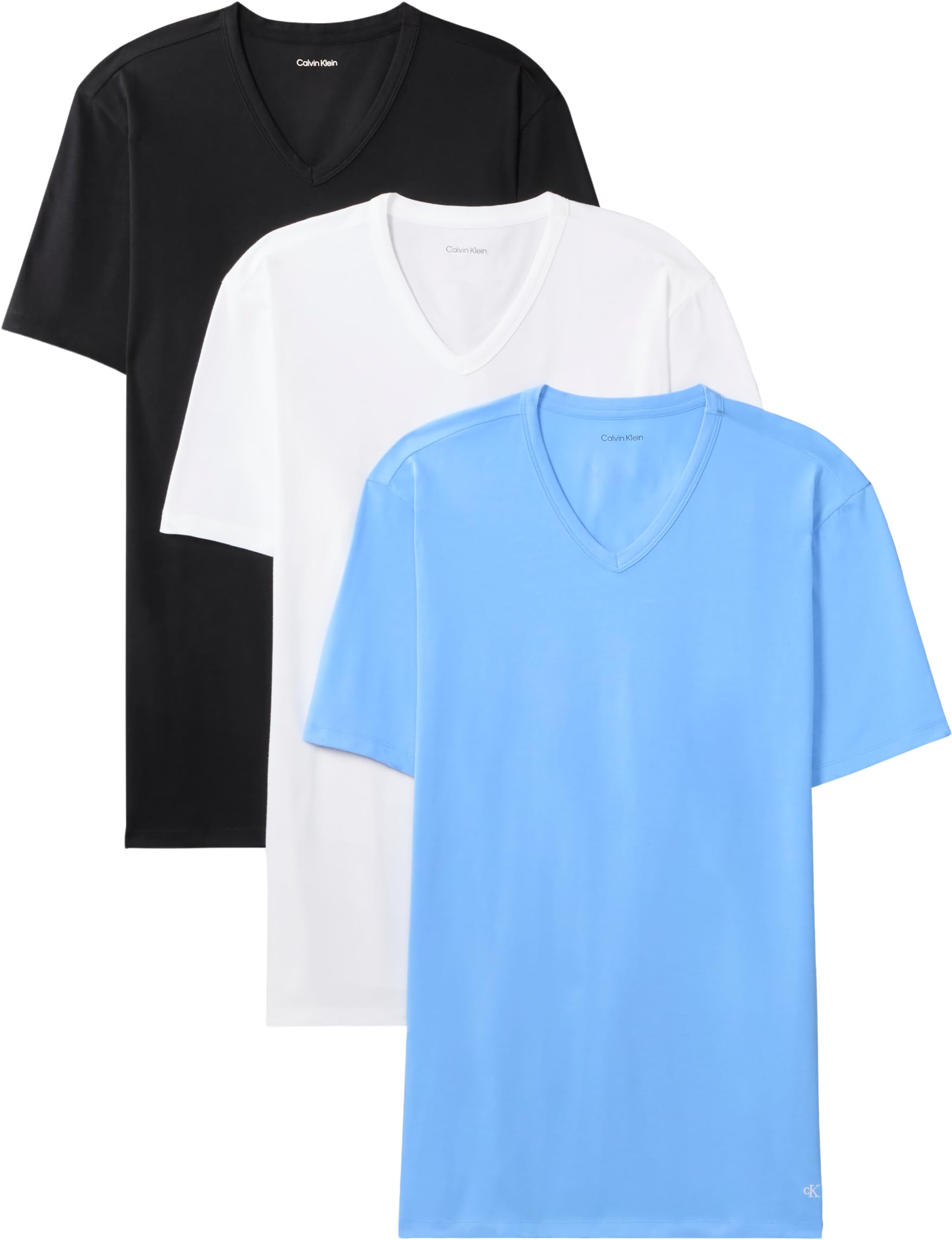 Calvin Klein Men's S/S V Neck 3Pk Lv00Nb4186 S/S T-Shirt, Blue (Black W Blue Descent EMB/Blue DESCE), S