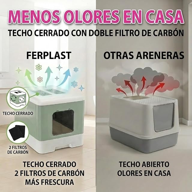 Foto 7 de 8 de Ferplast arenero Cerrado, Control olores, Menos Suciedad, fácil, Rosa