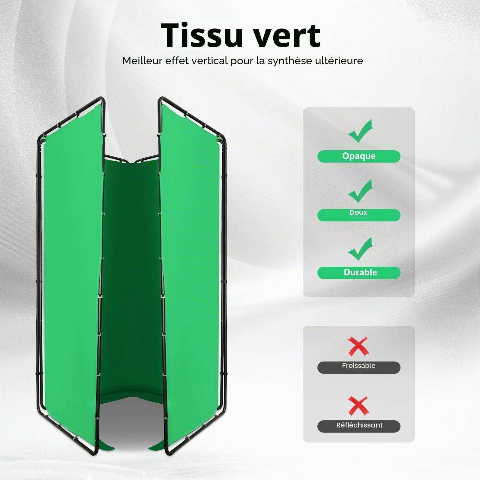 Fond Vert Professionnel 4 x 2.4 m, Fond Vert avec Support Réglable et Tissu, Kit Photo Pliable, Toile de Fond avec Sac de Transport, pour la Photographie, l'enregistrement Vidéo