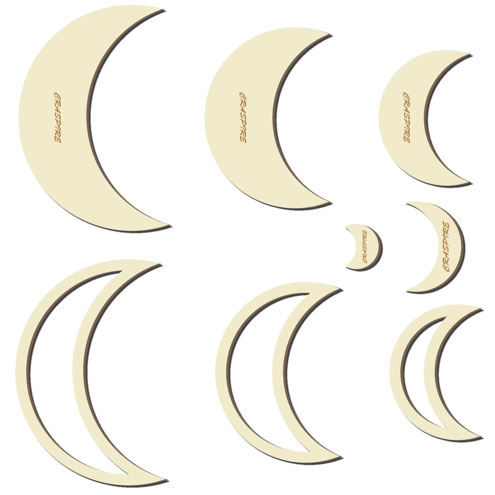 CRASPIRE 8Pcs 5 Size Moon Macrame Cutting Molds Wood Rings Rustic Natural Wooden Cutting Template Frame Dream Catcher Rings Feather Tassel Wall Hanging Wreath Tool for DIY Crafts Making Home Decor